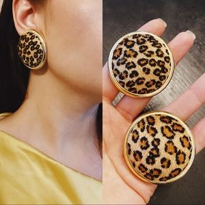 Vintage Leopard Print Fuzzy Dome Earrings
